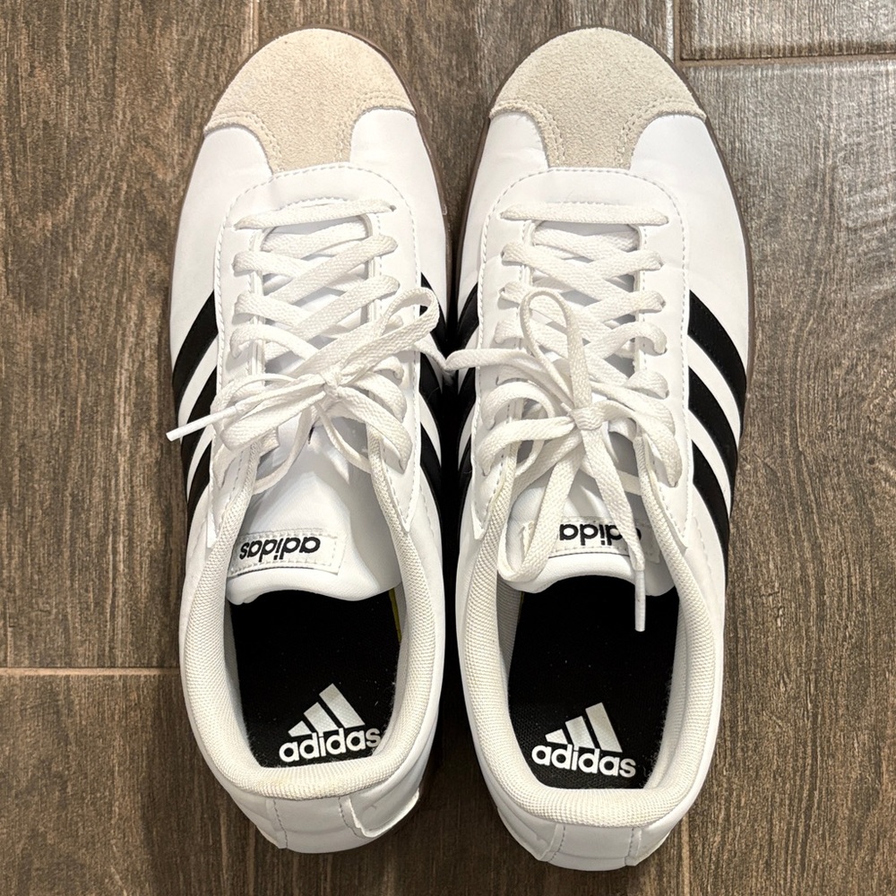 Adidas Men's White and Black Striped Sneakers